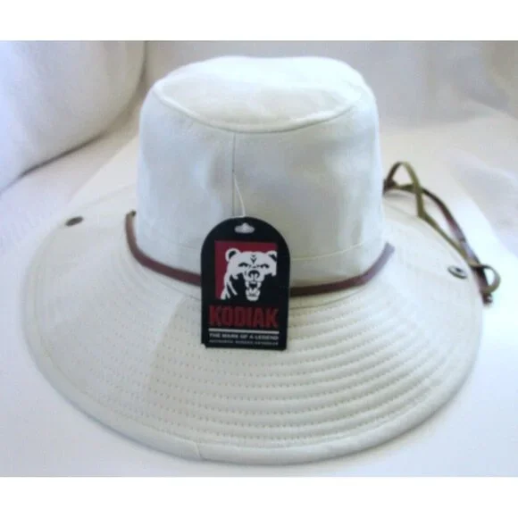 Men's Kodiak Rugged Outback Headwear Beige & Leather Strap - OS 100% Cotton NWT - Picture 16 of 16